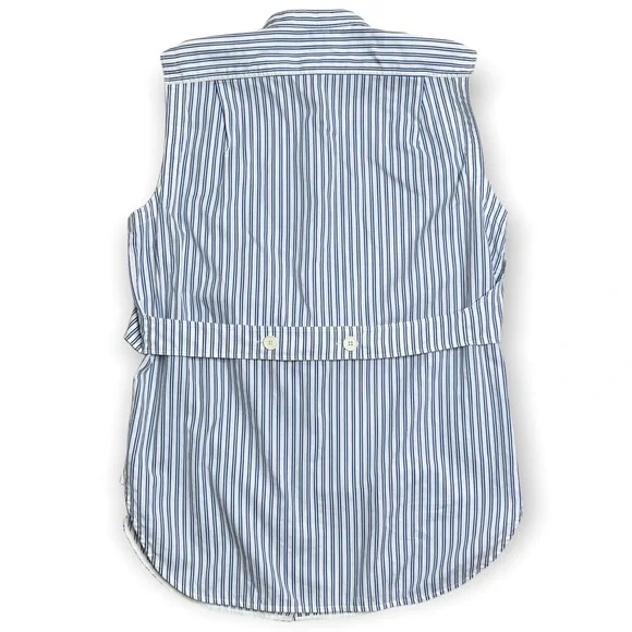 Helmut Lang Blue Striped Sleeveless Tie-Front Cotton Poplin Shirt Size Medium - Picture 6 of 13